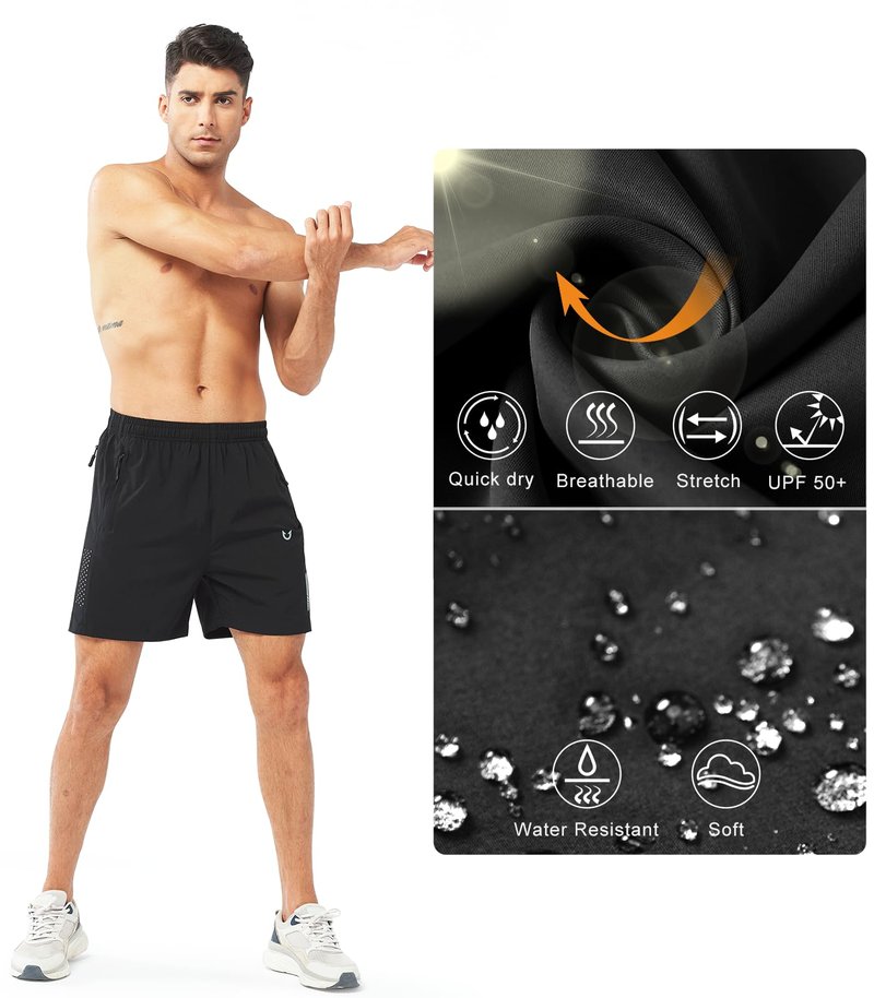 NORTHYARD Men's Athletic Running Shorts Gym Workout 7"/9"/5" Quick Dry Lightweight Sports Basketball Tennis 3 Zipper Pockets Black-5inch L