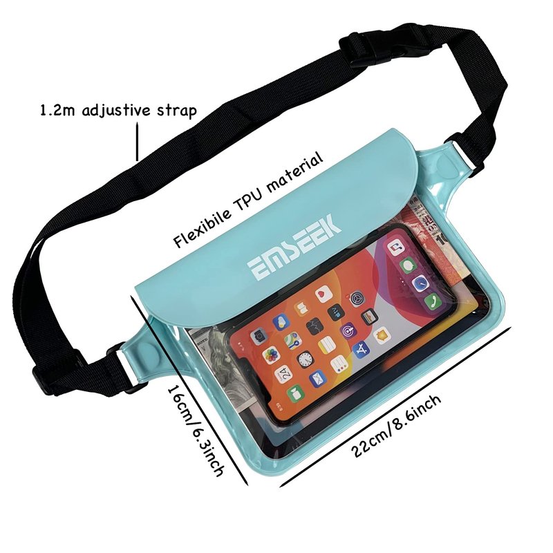 EMSEEK Waterproof Waist Pouch Dry Belt Bag Fanny Pack Keep Your Key Fob Wallet Kindle Phone Dry Perfect For Swim Surf Snorkel(Light Green)