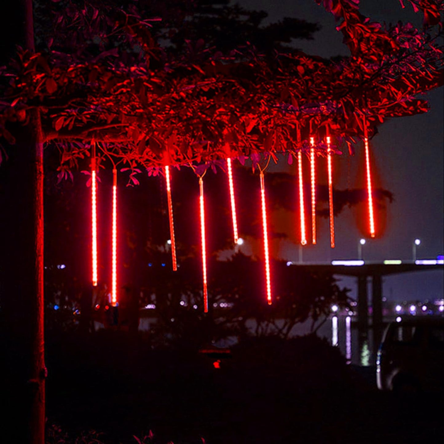Roytong Christmas Red Meteor Shower Lights Outdoor - 12 Inch 10 Tube 360 LED High Brightness Falling Rain Icicle Cascading Lights for Xmas Halloween Tree Eaves Patio Decor (Can Connect 100 Sets)