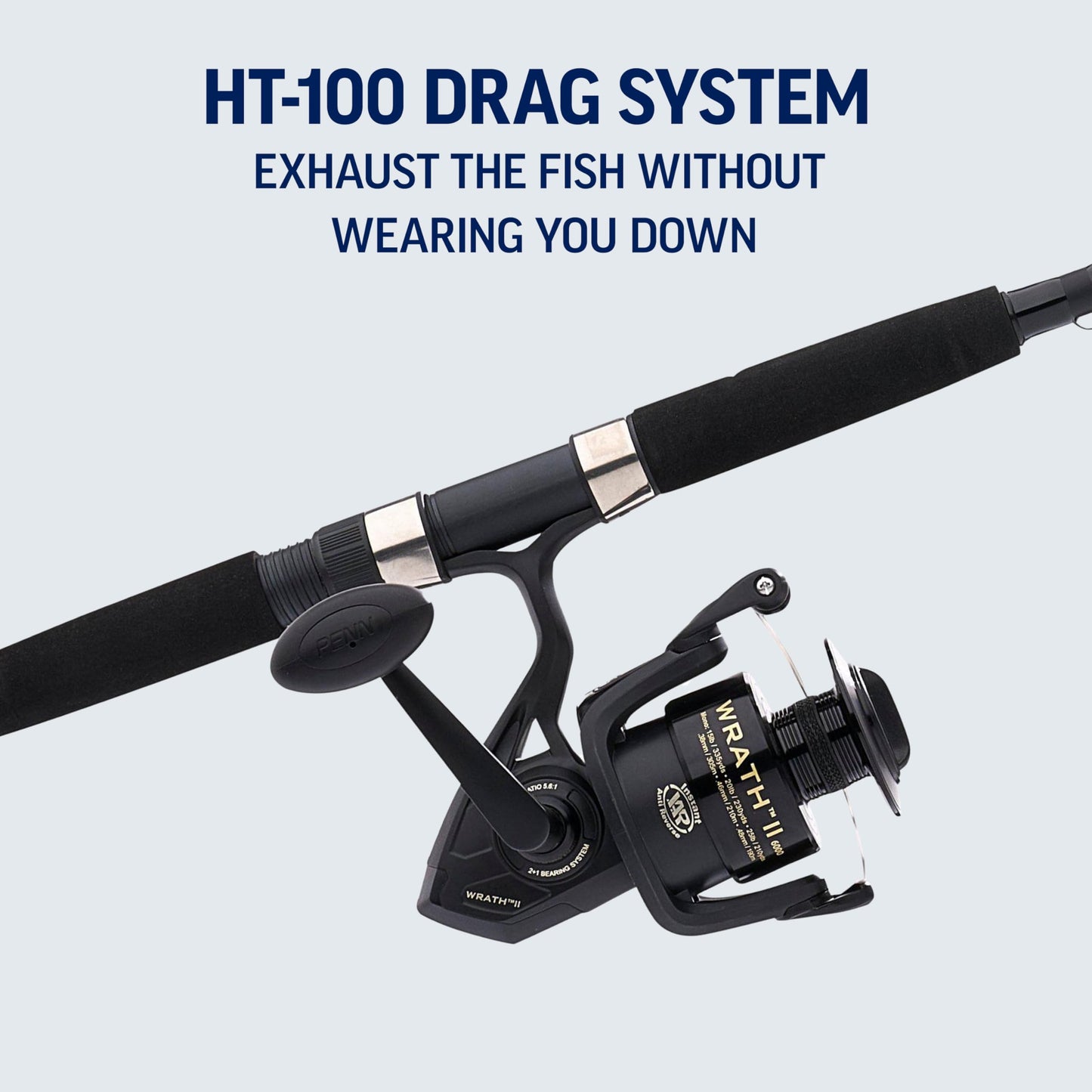 PENN 6'6" Wrath II Fishing Rod and Spinning Reel Combo, Size 2500, Medium Light Power, Extra Fast Action, Corrosion-Resistant Graphite Construction, Lightweight and Durable