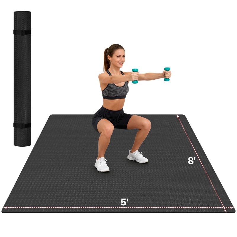 Stepwaver Extra Large Exercise Mat, 8'x5' (6mm) Thick Workout Mat for Home Gym & Garage Flooring, Shoe-Friendly, Non-Slip, Ultra Durable, Thick Large Workout Mats for Home Workouts