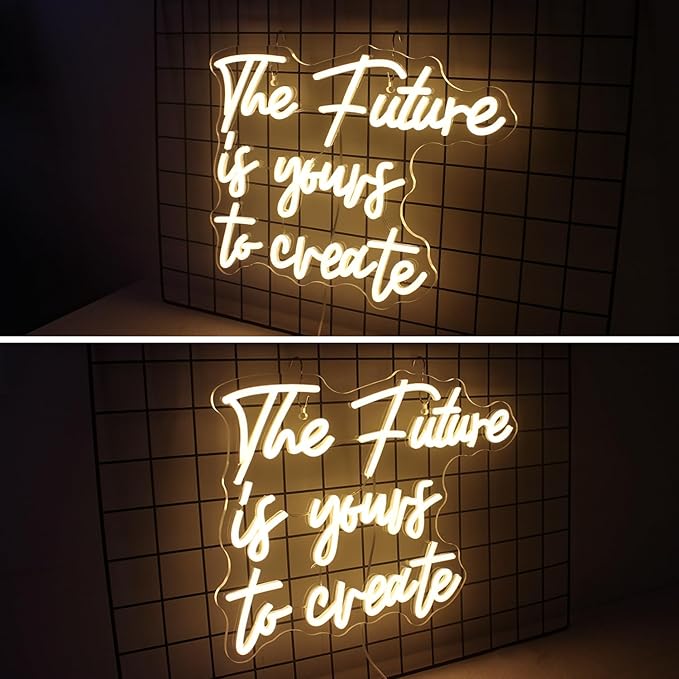 Horseneon The Future is Yours to Create Neon Led Sign, Letters Neon Signs for Wall Decor, Warm White Neon Light Sign with USB Powered for Bedroom, Windows, Living Room, Office, Children's Room
