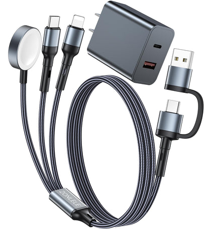 Upgraded Travel Essentials for Apple Watch Charger 3 in 2 Multi Charging Cable for iPhone 17 iWatch Charger USB C Cord, Car RV Camping Essentials Compatible with iWatch Ultra/SE/11 & iPhone 16/15-12