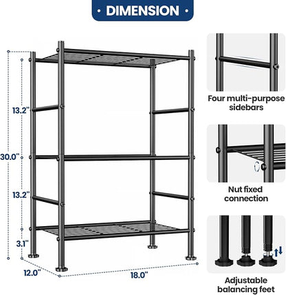 Abiglifty Storage Shelves, 3-Tier Metal Shelving, Wire Shelving with Adjustable Leveling Feet, Shelf Organizer for Bathroom, Closet, Garage
