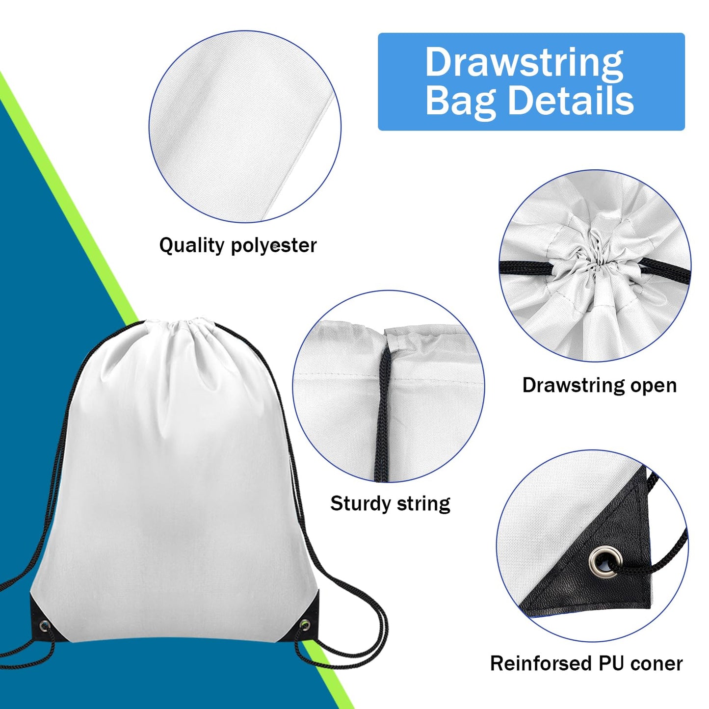 Grneric 48Pcs Drawstring Backpack Bulk Cinch Bag, Polyester Drawstring Bags for Gym Yoga Beach Camping Party(White)