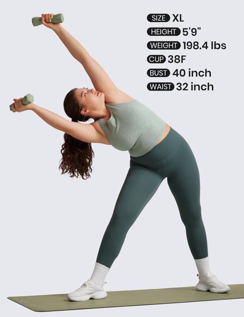 CRZ YOGA Seamless Ribbed High Neck Crop Tank Tops for Women - Longline Racerback Padded Sports Bras Dark Green Heather Medium