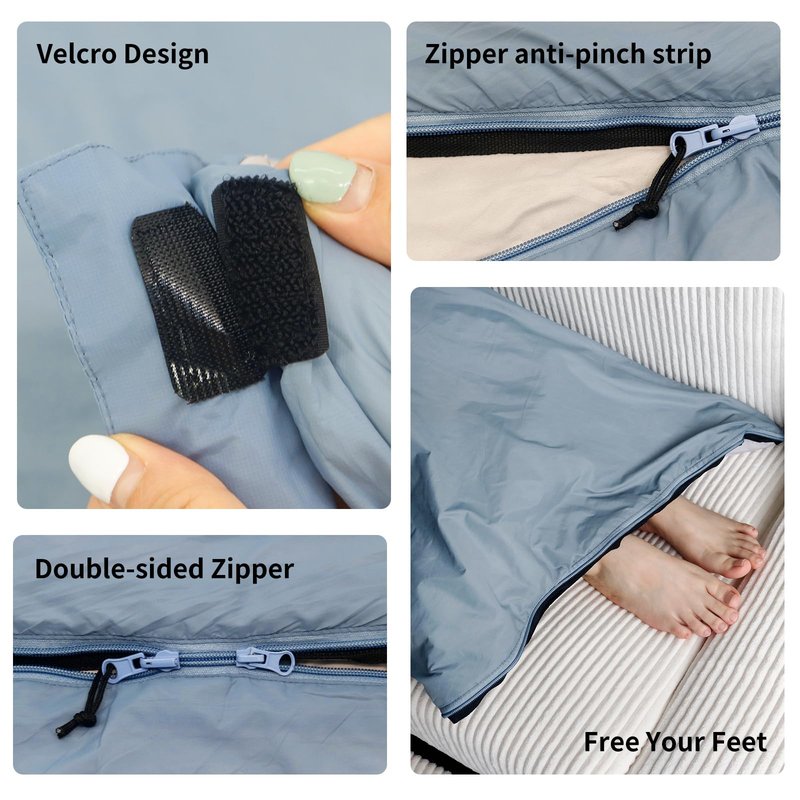 NewDoar Ultralight Backpacking Sleeping Bag - 50-70°F, 1.5lbs, Waterproof & Machine Washable, 2-Way Zipper for Teens,Couples,Women,Men Compact for Hiking/Camping (Blue,Medium)