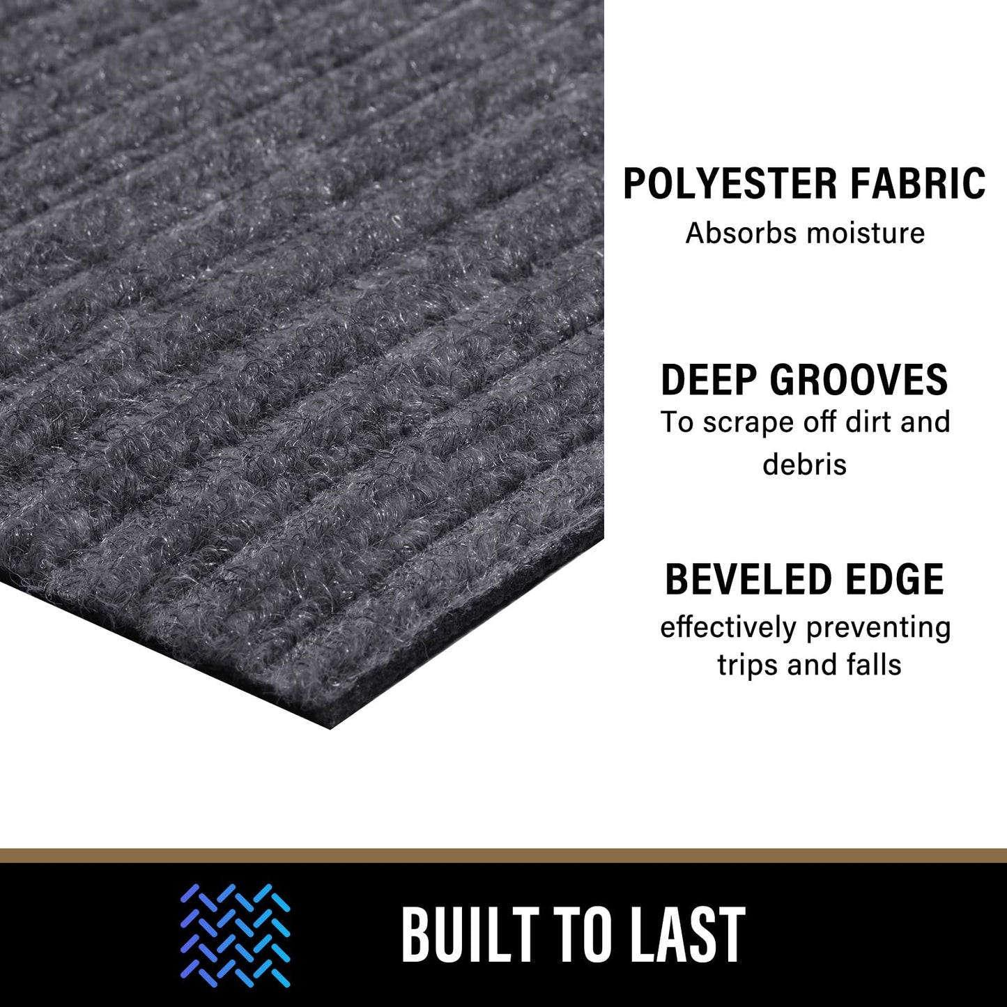 PLEASOR Front Door Mat Outside Entrance, Absorbent and Dirt Resistant Welcome Mat Indoor Outdoor, Non-Slip Backing Entry Mat, Easy Clean Low Profile Doormat for Entryway, 47x32, Grey