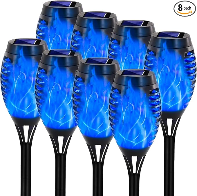 Swingers Solar Lights Outdoor,Halloween Solar Torch Lights with Flickering Flame,Waterproof Outdoor Garden Lights for Outside Patio Pathway Yard Decorations(8, Blue)