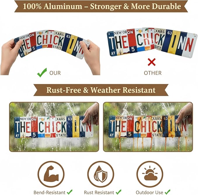 The Chick Inn All-Aluminum Metal Sign – Vintage License Plate Style Wall Decor for Kitchen, Farmhouse, Restaurant, Cafe, Garden, Chicken Coop Decorations – 16 x 4 Inch