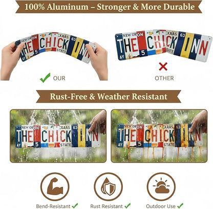 The Chick Inn All-Aluminum Metal Sign – Vintage License Plate Style Wall Decor for Kitchen, Farmhouse, Restaurant, Cafe, Garden, Chicken Coop Decorations – 16 x 4 Inch