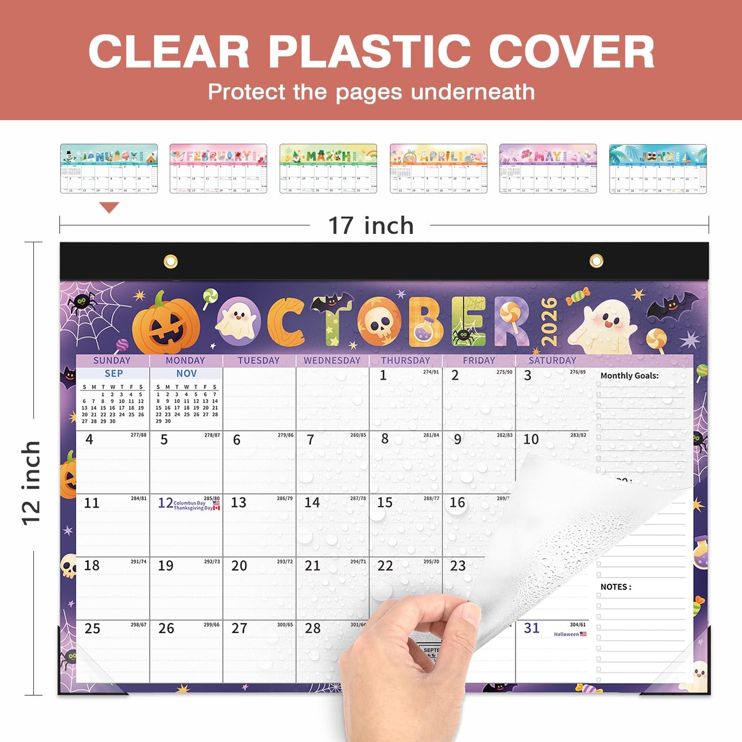 Ospelelf 2026-2027 Calendar Magnetic Desk Wall Desktop Monthly Planner from January 2026 - June 2027 Large To Do Pad with Plastic Cover for Office 17" X 12" Season