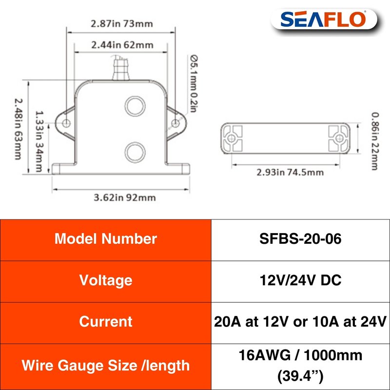 SEAFLO Electric Field Bilge Switch - 12V/24V, 20A at 12V or 10A at 24V, Automatic Water Level Sensor Switch, No Float, Solid State Bilge Pump Switch, Marine Boat, SFBS-20-06, 4-Year Warranty