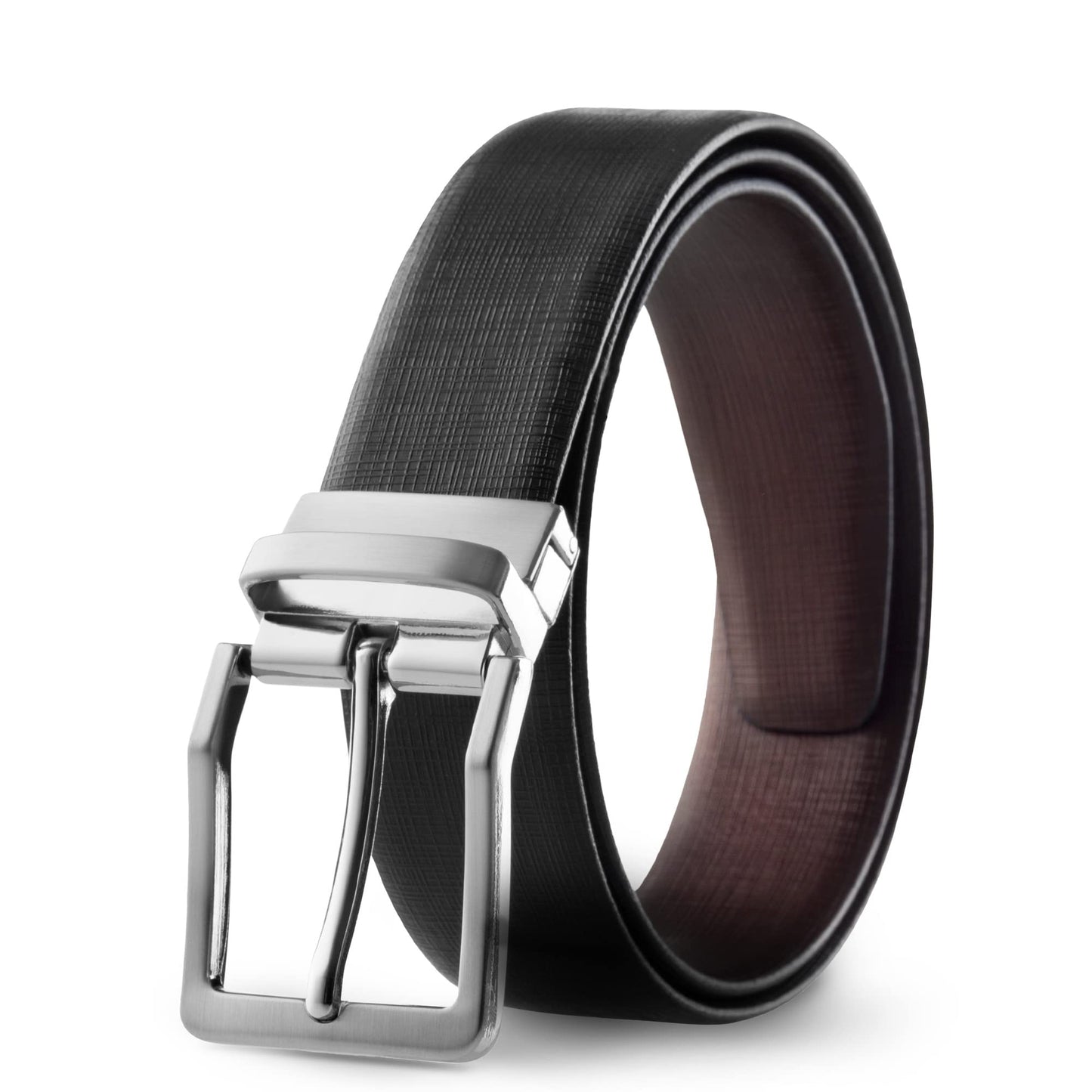 Prospero Comfort - Reversible Belts for Men, Italian Top-Grain Leather Belt for Men, 2-Toned Men’s Belts, Men’s Belt for Casual Wear, 35mm Dress Belt, Criss Cross Brown and Black Belt Men’s Size 40