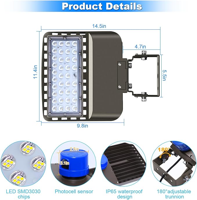 22500lm LED Parking lot Light Trunnion Dusk to Dawn 150W LED FloodLights Outdoor Wall Mount Security Commercial 85-277V IP65 Waterproof 5500K Shoebox Barn Light for Yard,Street 3 Pack