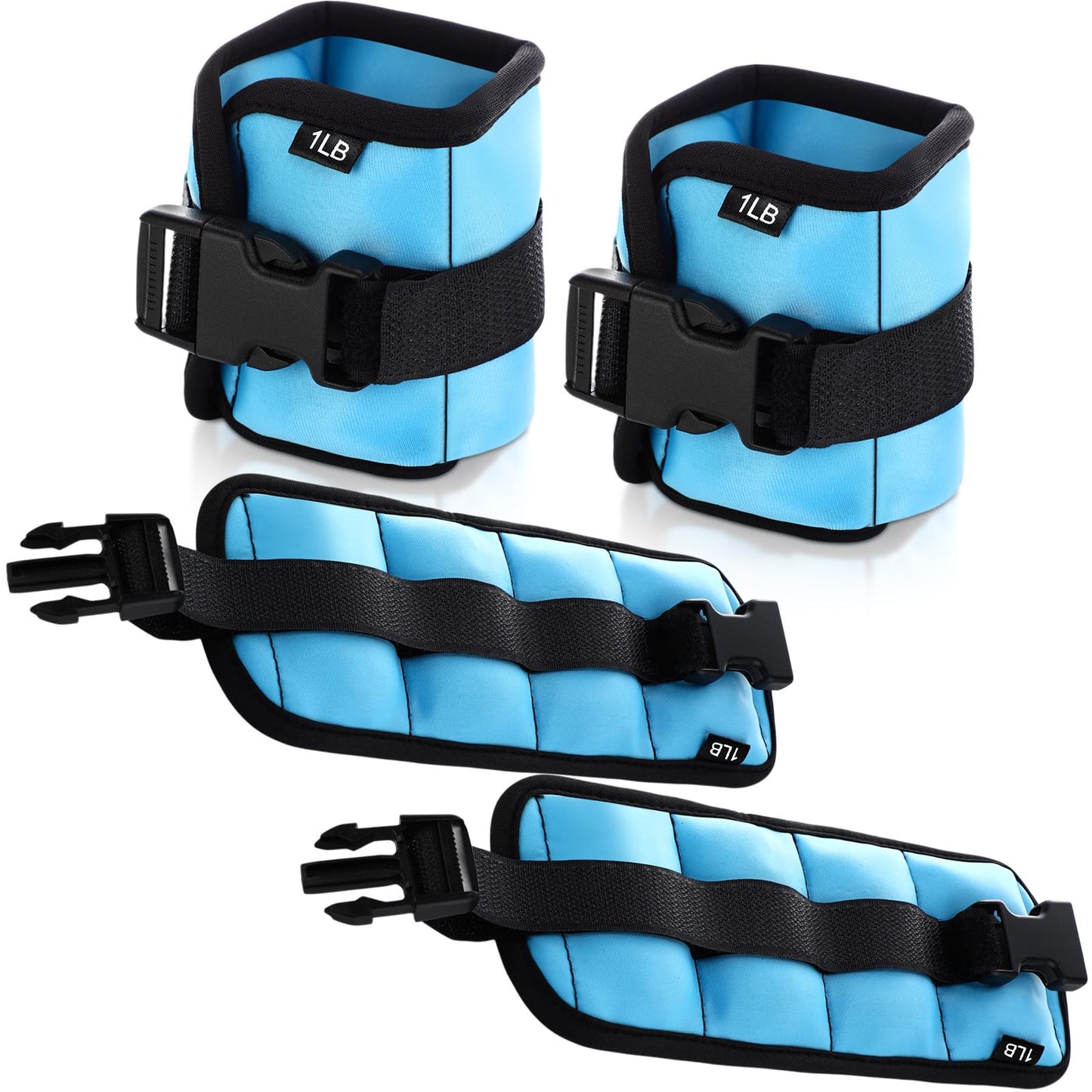 Hollowfly 2 Pairs Ankle Wrist Weights for Land or Aquatic Exercise Aqua Cuffs Aqua Aerobics Fitness Bands for Ankle and Wrist Adjustable Weights for Swimming Pool Workout Equipment(Blue,1lb)