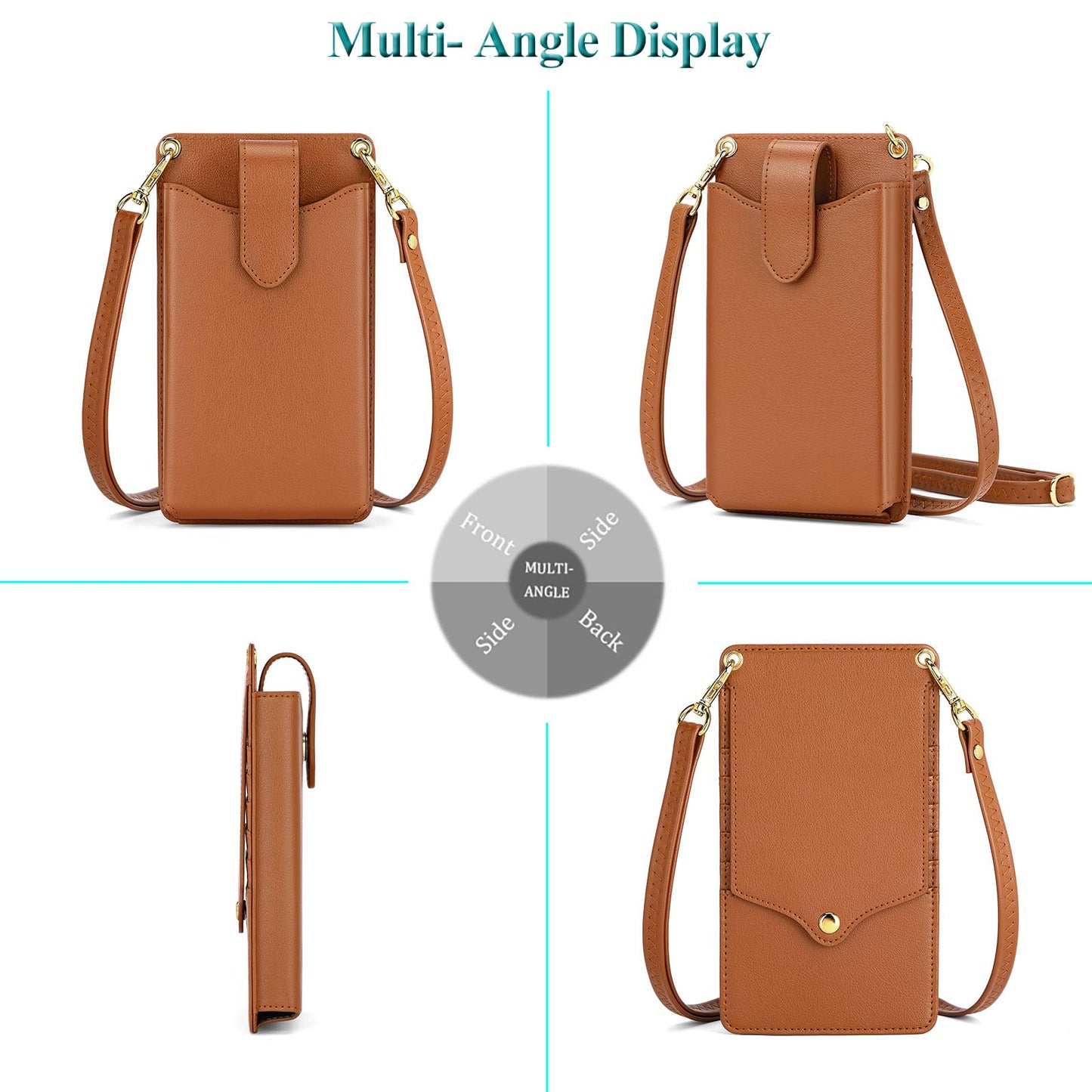 Peacocktion Small Crossbody Bags for Women, RFID Leather Cell Phone Purse with Card Slot, Trendy Card Holder Wallet Brown