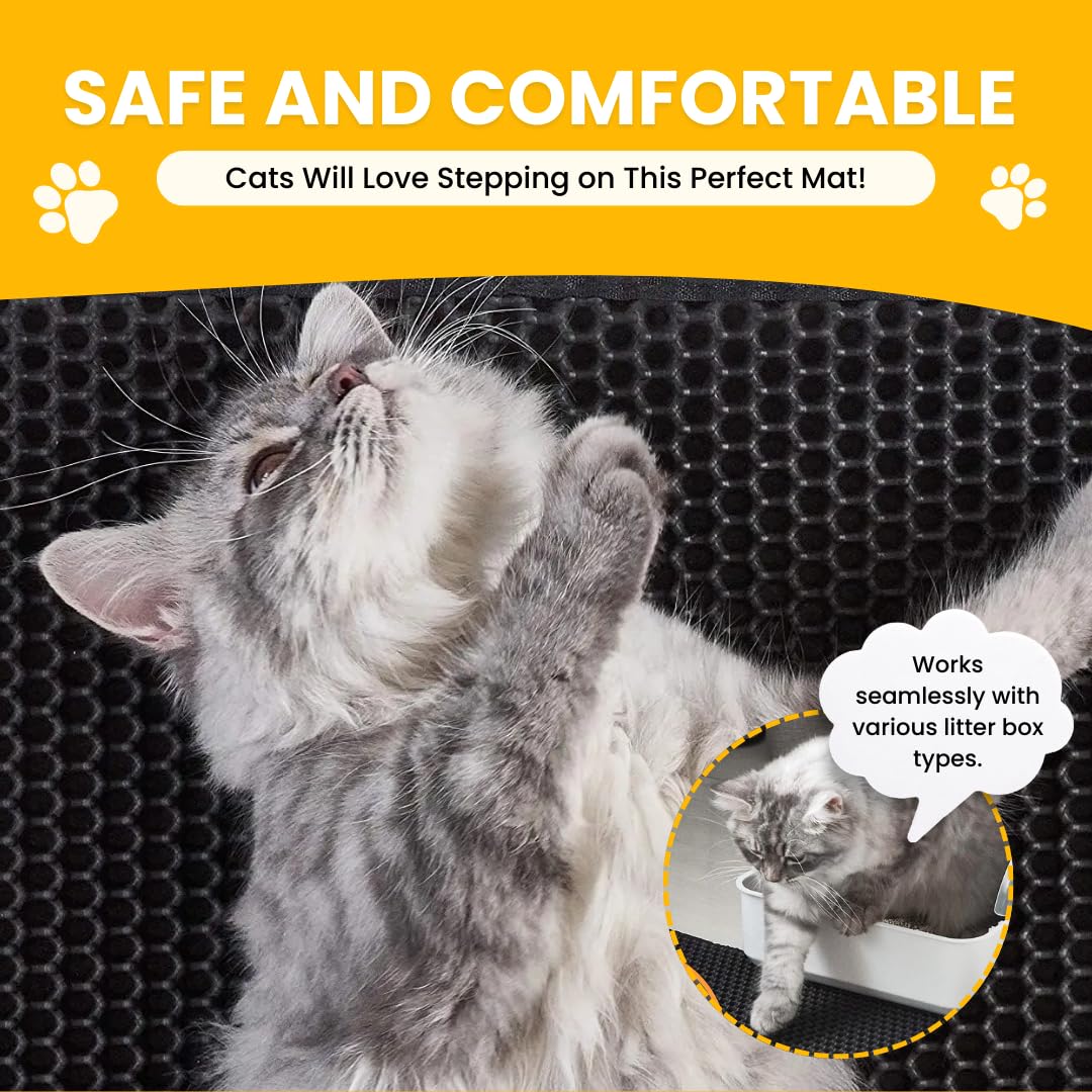 Andalus Brands Large Cat Litter Mat - Waterproof & Urine-Proof Litter Box Mat, Non-Slip Kitty Litter Mats for Floor, Easy to Clean Litter Trapping Design (30" x 24", Grey)