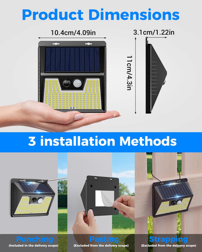 Peasur Solar Lights Outdoor Motion Sensor, 6 Pack 140 LED Solar Powered Fence Light Waterproof, 3 Modes Security Wall Lighting for Outside Yard Deck Garden