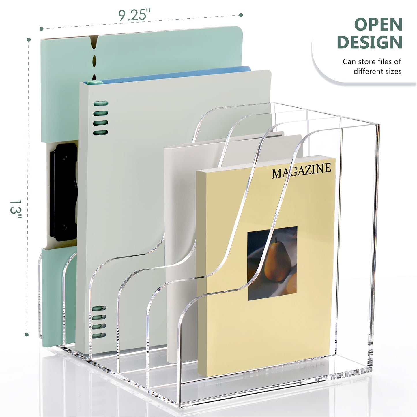 SANRUI Acrylic Desk Organizers, Clear Magazine File Holder, 5 Vertical Compartments A4 Folder Binder Holders Sorter, Office Desktop Workspace Organization Storage Rack for Office Home School