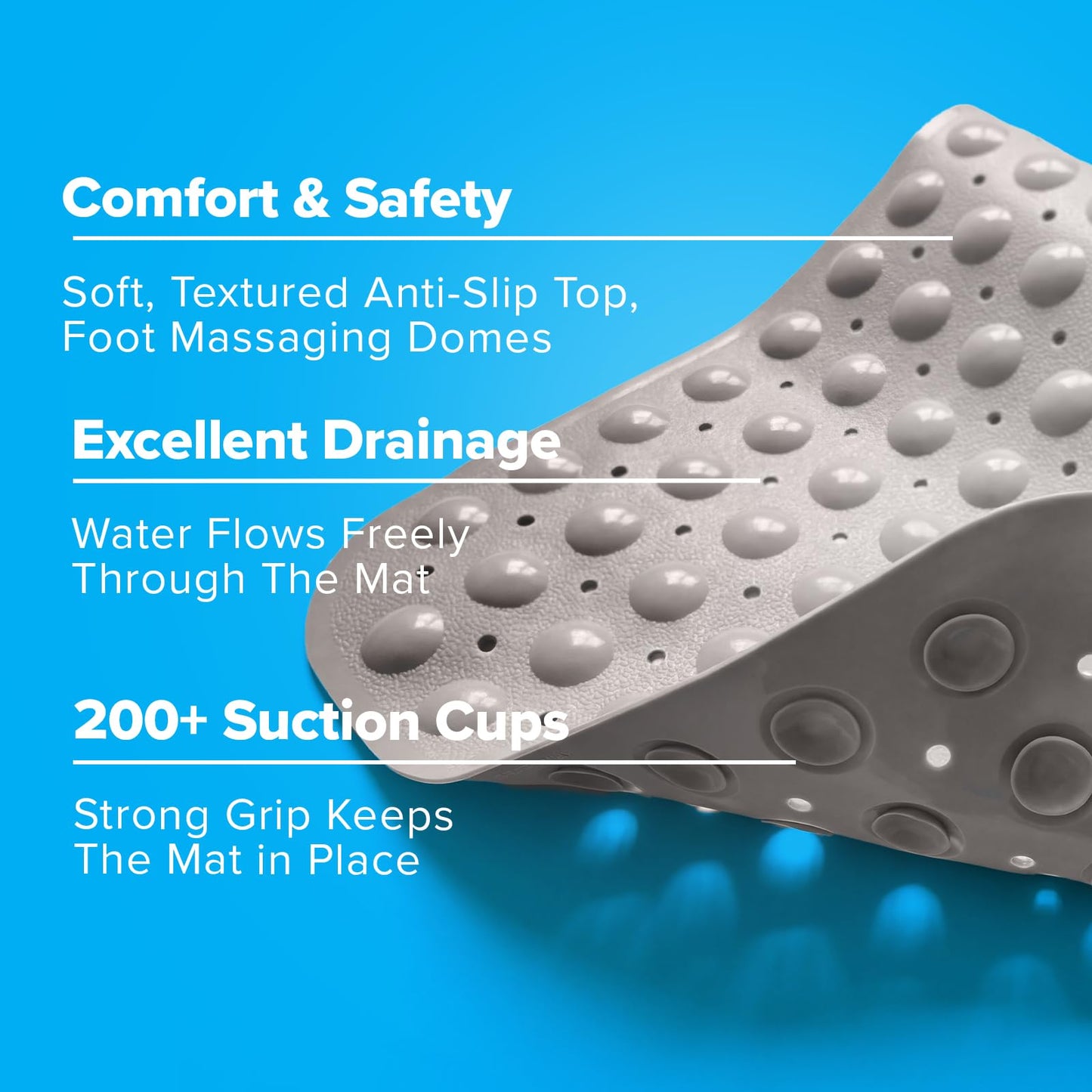SlipX Solutions Power Grip Extra Long Bath Tub & Shower Mat 39x16, Wet Floor Non-Slip for Elderly & Kids Bathroom, 30% Longer Bathtub Mats, 200 Suction Cups, Drain Holes, Machine Wash, Tan