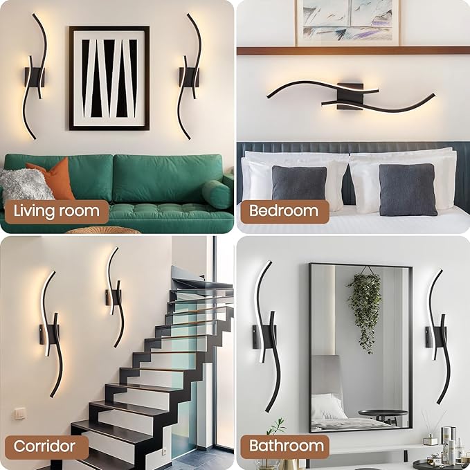 CANEOE Battery Operated Wall Sconces with Remote Control,10000mAh USB Rechargeable Black Wall Light,3000K-6000K LED Wireless Wall Lamp for Bedroom,Hallway,Background Wall,31.5inch,1 Pack
