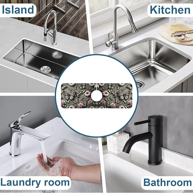 Cute Butterfly Sink Splash Guard Pink Flower Faucet Absorbing Mat Fast Drying