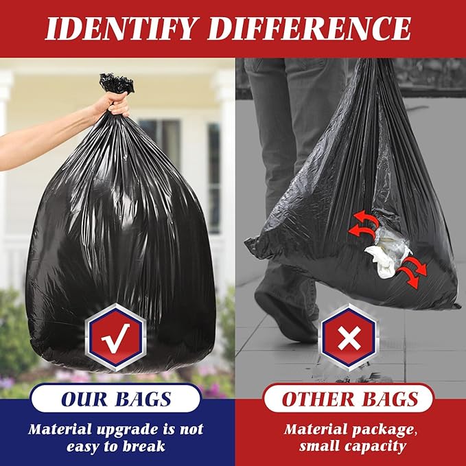Teivio Large Black Trash Bags 64-65 Gallon 32 Counts Industrial Sturdy Garbage