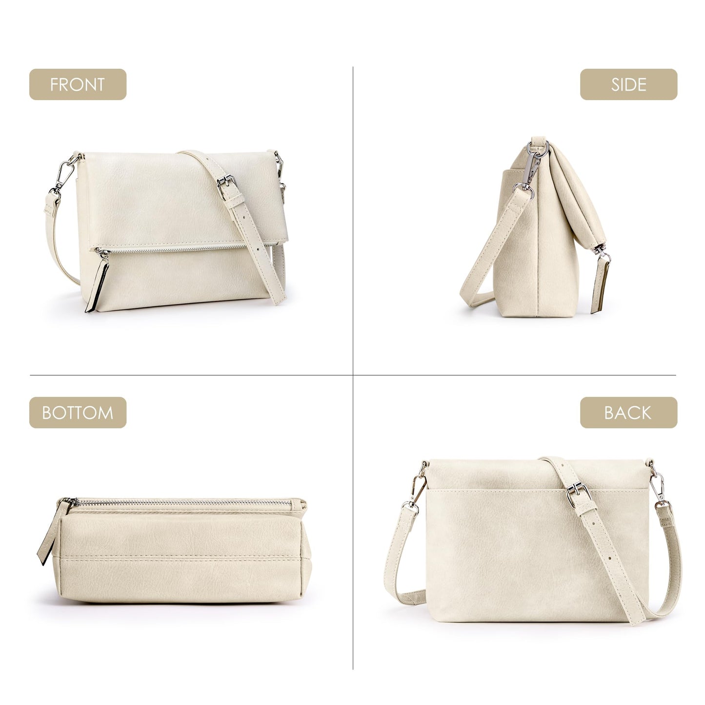 KALIDI Vintage Vegan Leather Crossbody Bag PU Shoulder Bag Handbag Multiple Pockets Adjustable Removable Strap Women
