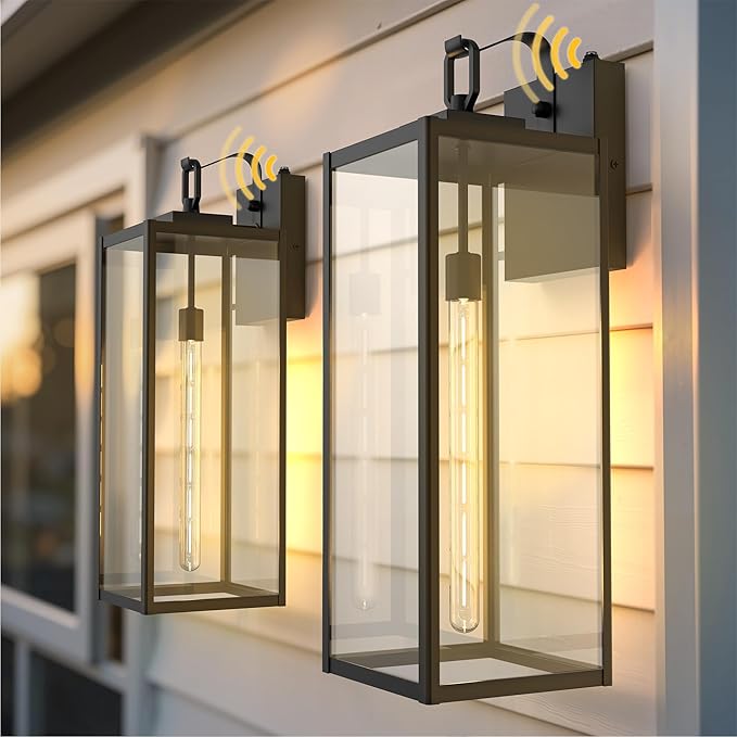 L LOHAS LED 2 Pack 24 Inch Large Size Dusk to Dawn Outdoor Light Fixture, Matte Black Waterproof Anti-Rust Porch Lights Ourdoor, Exterior Lighting Fixtures for Porch, Doorway, Garage, ETL Listed
