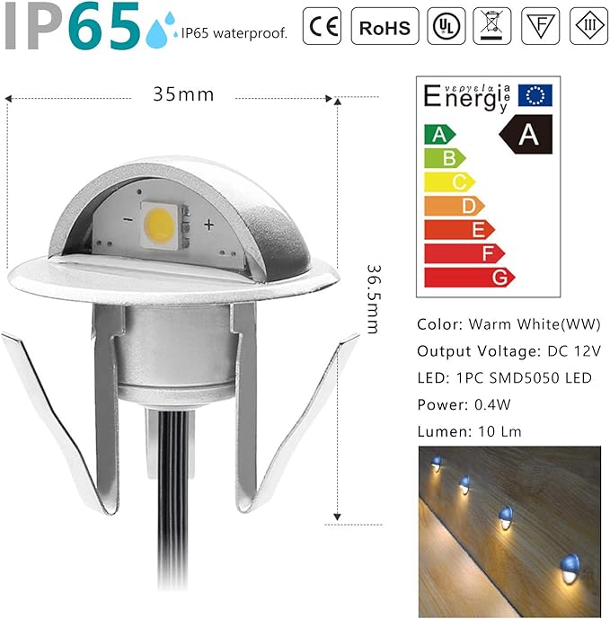 30 Pack LED Stair Lights Kit Low Voltage Landscape Lights Waterproof IP65 Outdoor 1-2/5" Recessed Wood LED Deck Lighting Yard Garden Patio Step Landscape Pathway Decor Lamps, Warm White
