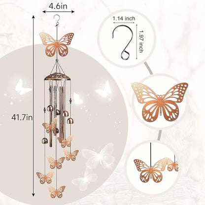 Butterfly Wind Chimes for Outside,41" Metal Windchimes, Housewarming/Halloween/Festival/Memorial Gifts for Women/Men, Butterfly Decorations for Outside, Patio, Garden or Yard