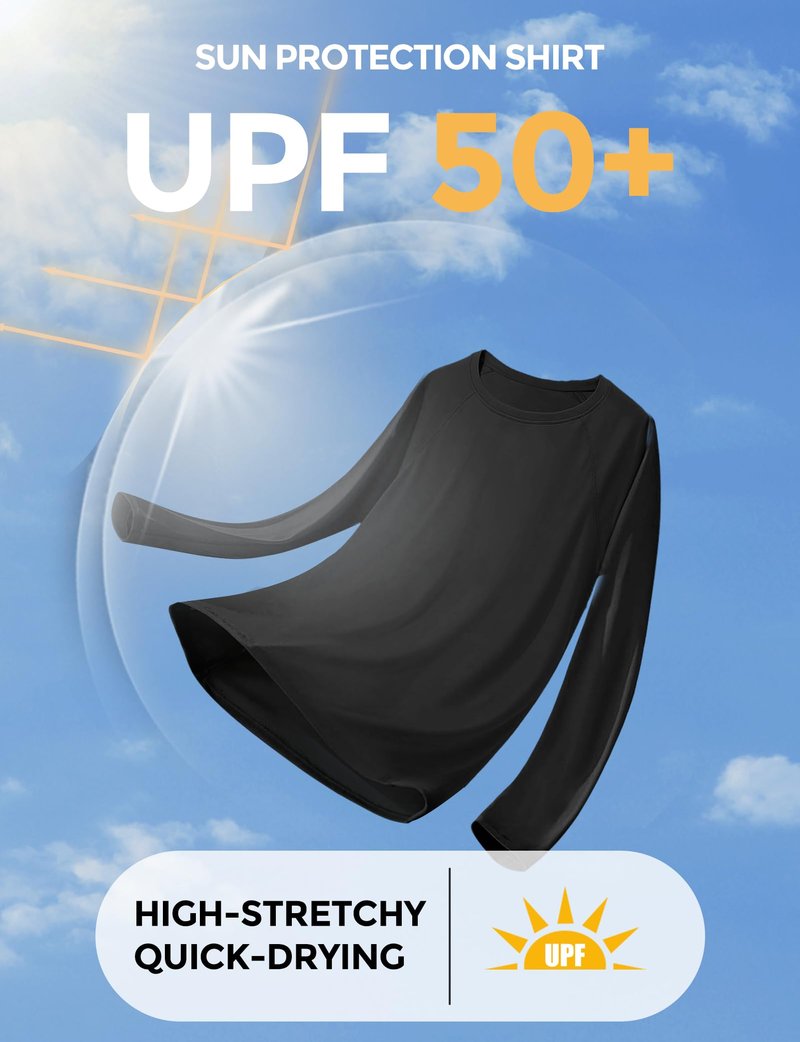 Rash Guard for Women UPF50+ Sun Shirt, Long Sleeve UV Protection Shirts Women Quick Dry Workout Shirts Hiking Swimming Tops (Large, Black)