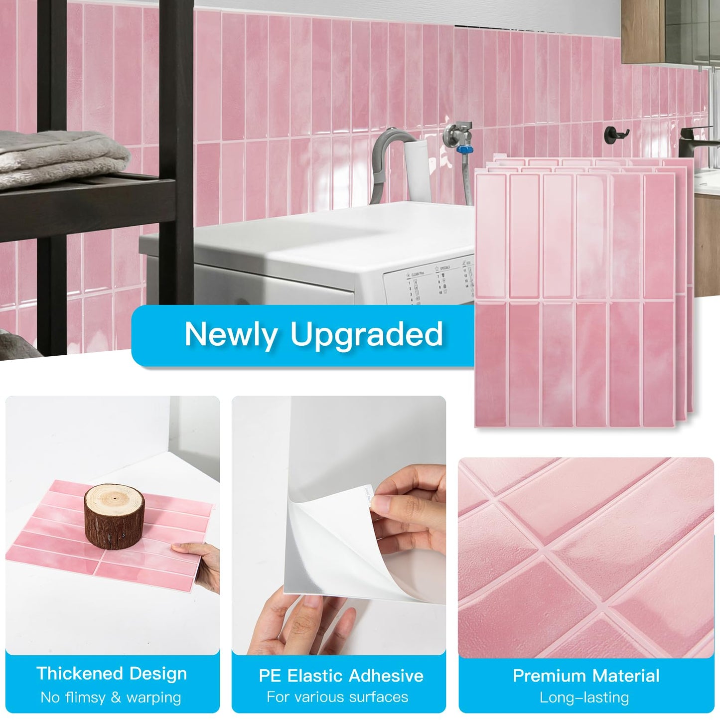 Art3d 11.4 x 9 Inch Heavy-Duty Peel and Stick PVC Backsplash for Home Décor, 10-Pack PVC Wall Tiles for Kitchen Countertop, Pink Marble