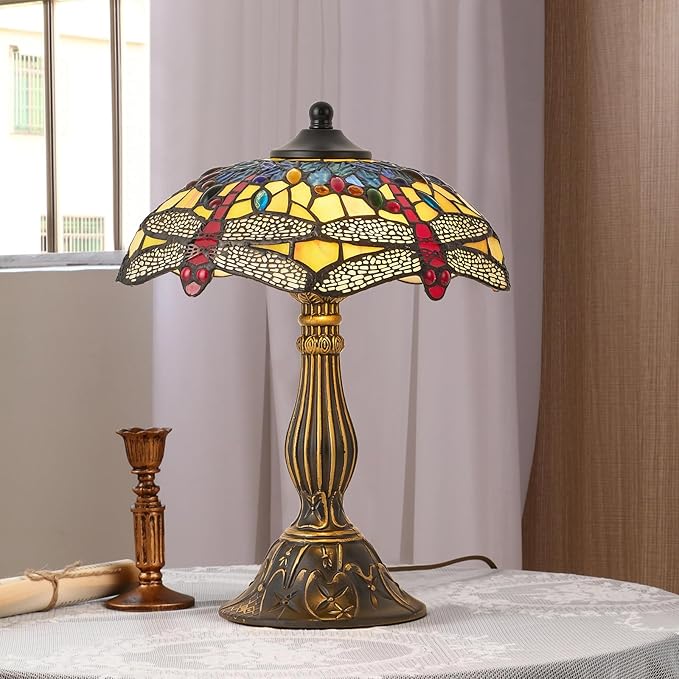 Tiffany Style Table Lamp, 12 Inch Stained Glass Lamp, Antique Table Lamp, Bedside Lamp, for Nightstand Bedroom Living Room Home Office, Include LED Bulb