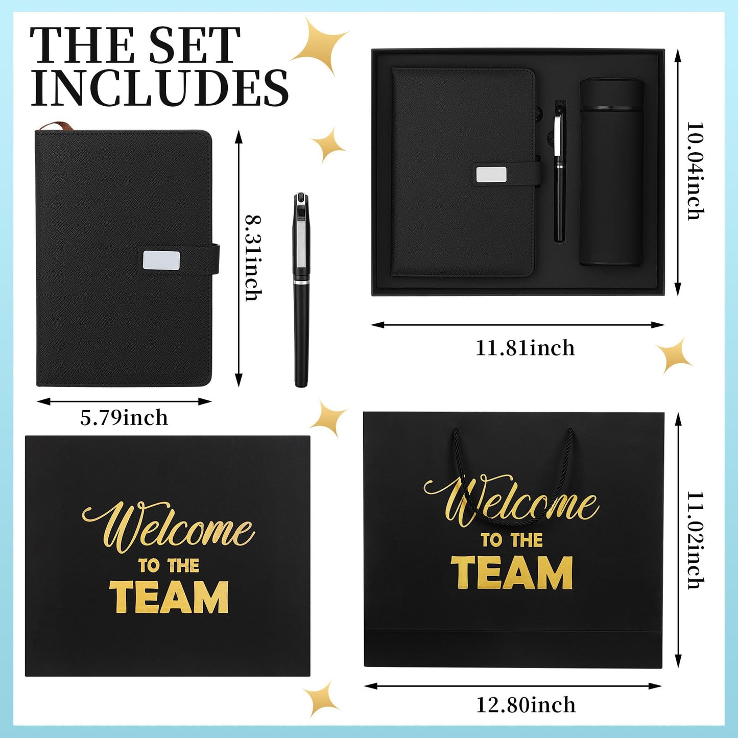 Thenshop Set of 5 New Employee Welcome to The Team Gift Sets Notebook Pen and Tumbler Welcome to The Team Box Employee Appreciation Gift Sets for New Worker Men Women Office(Black)