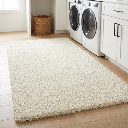 Unique Loom Solid Shag Collection Area Rug (5' 1" x 8' Rectangle Pure Ivory)