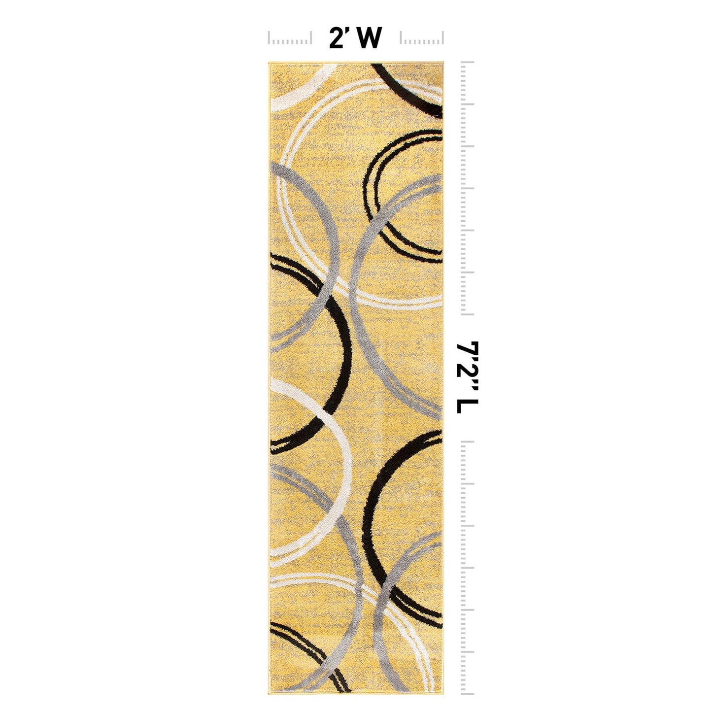Rugshop Wavy Circles Design Runner Rug, Fade-Resistant Carpet for Hallway, Entryway, or Kitchen, Yellow, 2' x 7'2"