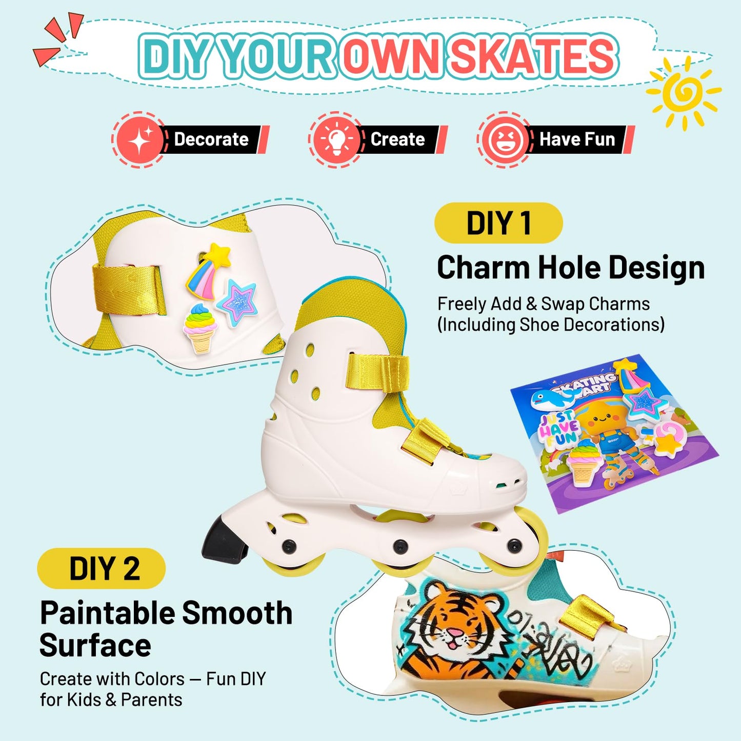 SKT HP Beginner Inline Skates for Kids Ages 3-8, Adjustable Roller Skate for Toddlers Boys Girls, Ultra Lightweight Comfortable Kids Inline Skates, DIY Paintable Design for Outdoor Indoor Sports