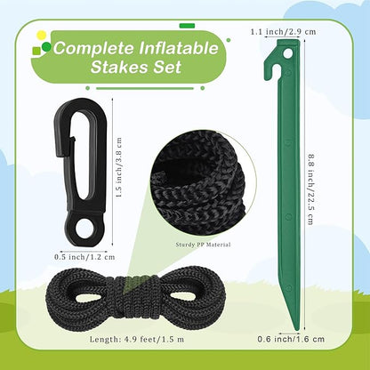 Aodaer 36 Pieces Plastic Inflatable Stakes Set Heavy Duty Halloween Christmas Yard Stake with Ropes and Hooks Anchoring Ground Stake for Xmas Garden Inflatables Accessories, Green