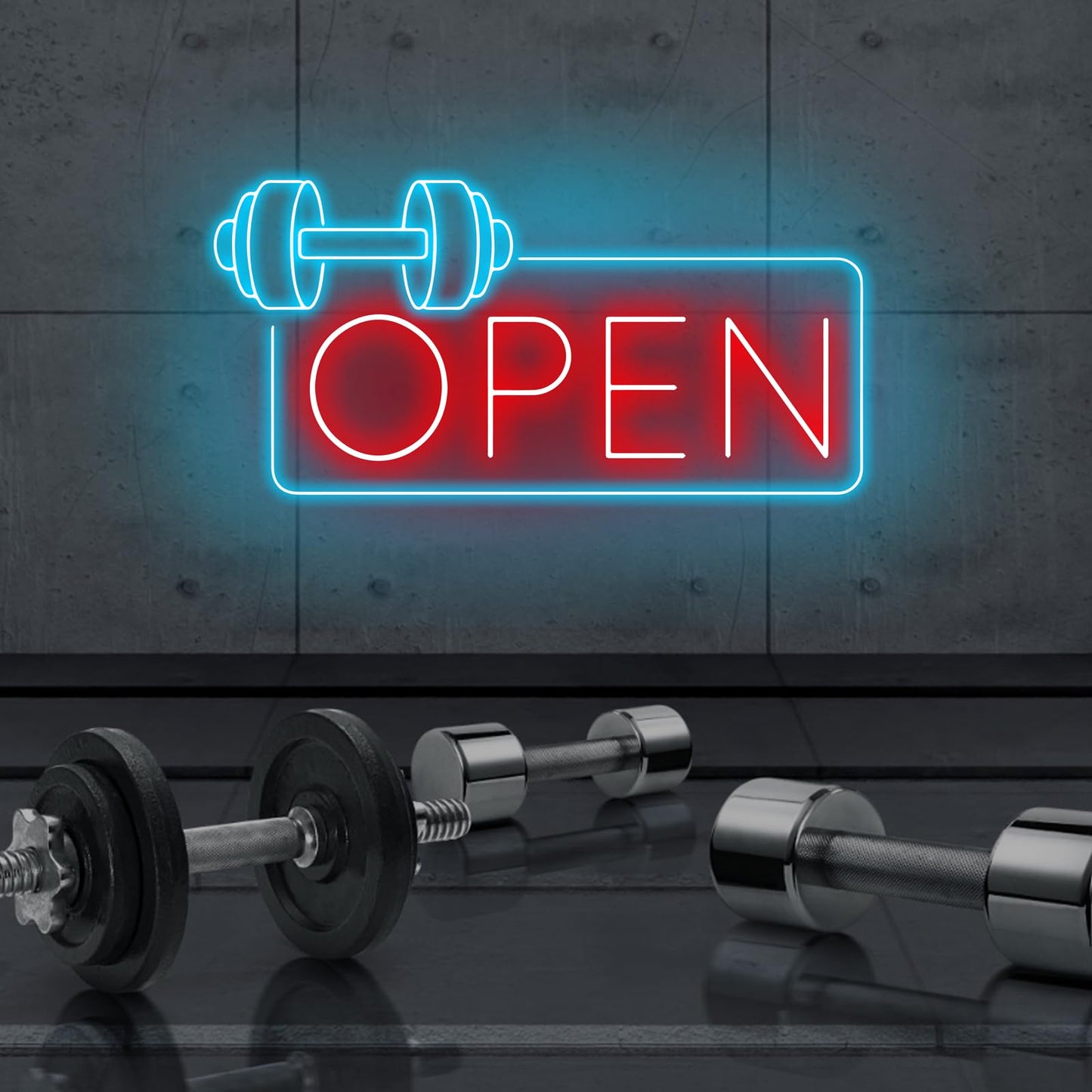 Gym Fitness Open Neon Sign, Dumbbell Open Led Sign, Weightlifting Led Light, Barbell Neon Light, Gym Open Wall Art Decor, House Wall Sign Decor for Business Window Open Signs, Fitness Club Decor