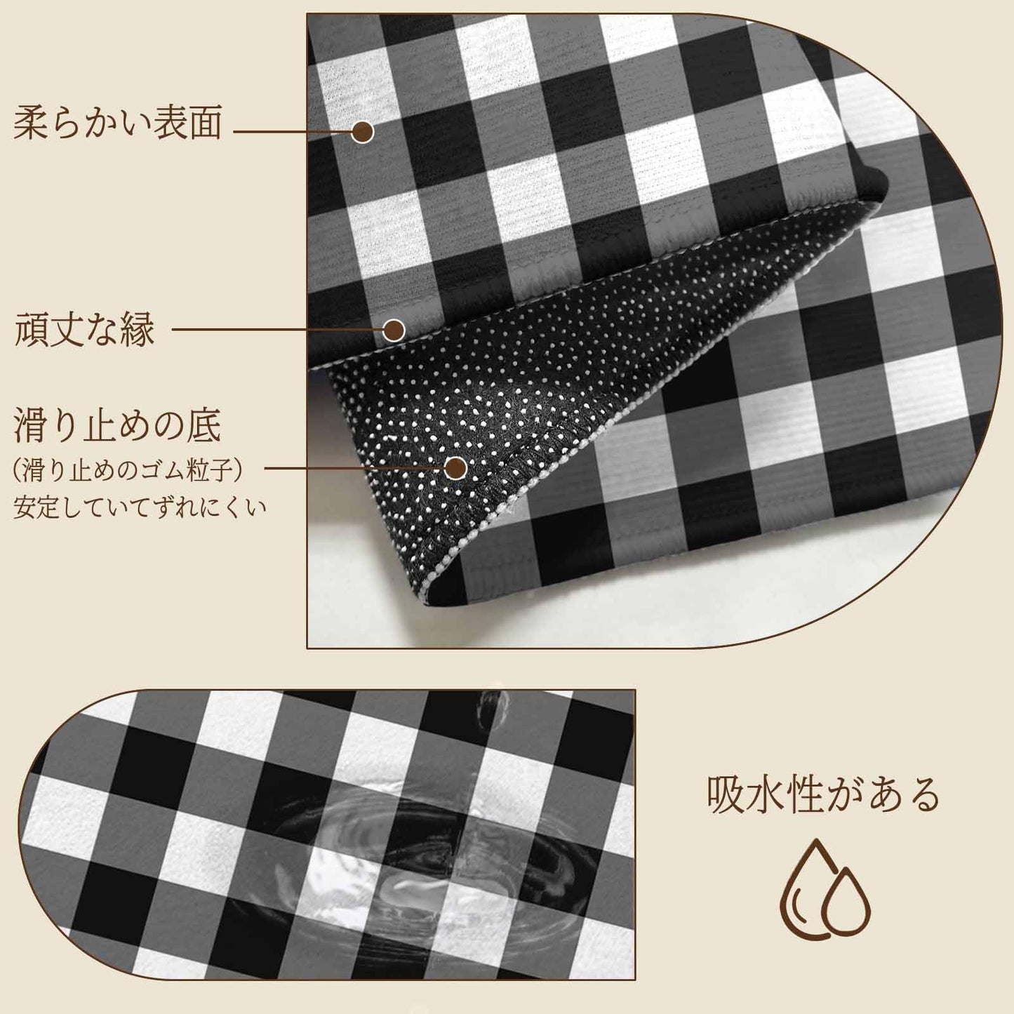 Black White Plaid Round Area Rug 4 FT, Non Slip Indoor Outdoor Rug, Modern Simple Buffalo Check Gingham Washable Soft Circular Carpet Non-Shedding Floor Mat for Coffee Table Nursery Foyer Balcony