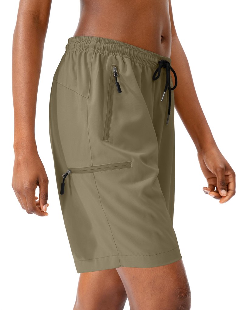 SANTINY Women's 5''/ 7''/9'' Hiking Cargo Shorts Quick Dry Lightweight Summer Shorts for Women Athletic Zipper Pockets(Dusty Khaki_XL)