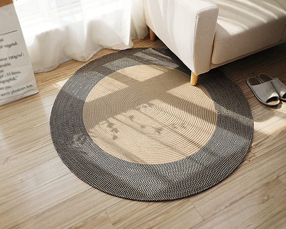 Poowe Hand Woven Round Area Rugs Living Room Bedroom Study Computer Chair Cushion Base Mat Round Carpet Lifts Basket Swivel Chair Pad Coffee Table Rug(3.3' Round)