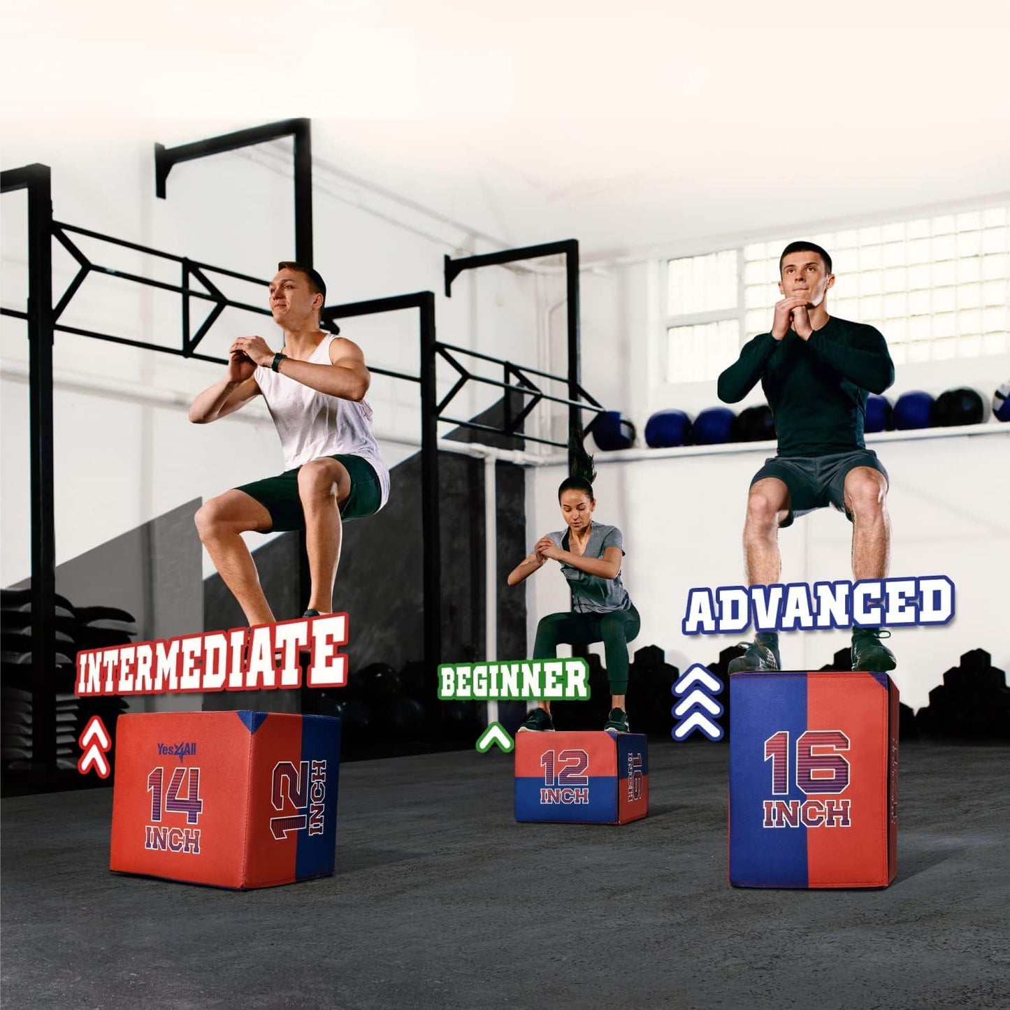 Yes4All 3-in-1 Soft-Padded Plyo Box With Wooden Core, Non-Slip Multi-Use Cushioned Plyometric Jump Box with Vinyl Cover for Jumping, Conditioning, Strength Training,16" x 14" x 12"
