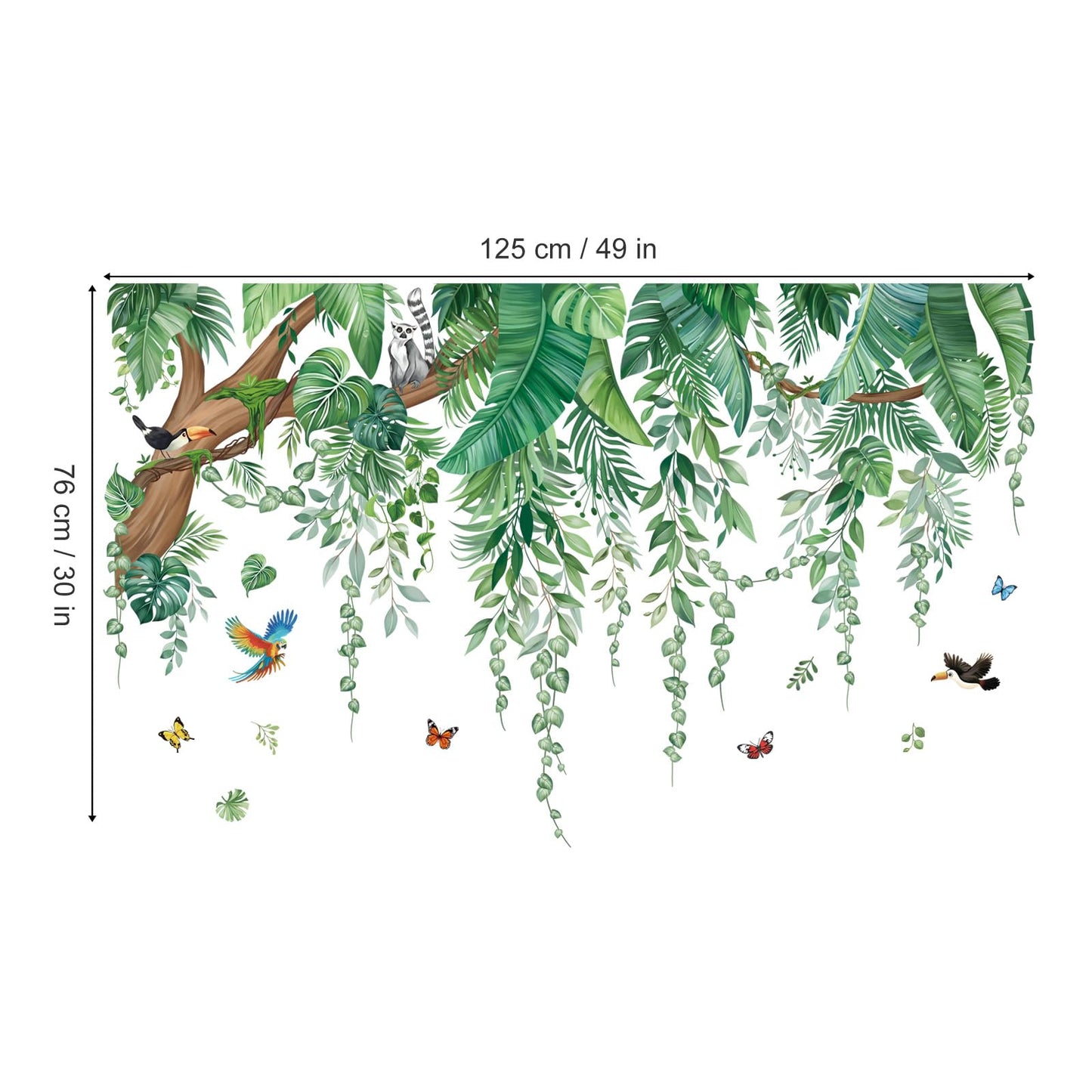 wondever Large Green Tropical Leaves Wall Stickers Hanging Vines Palm Tree Peel and Stick Wall Art Decals for Bedroom Living Room Nursery