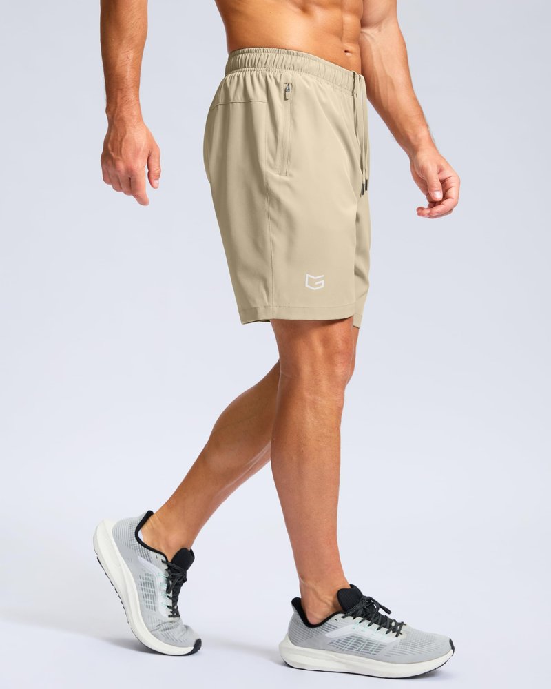 G Gradual Men's Athletic Running Shorts with Zipper Pockets Quick Dry 7"/ 5"/ 9" Workout Gym Shorts for Basketball Hiking(Khaki,7XXL)