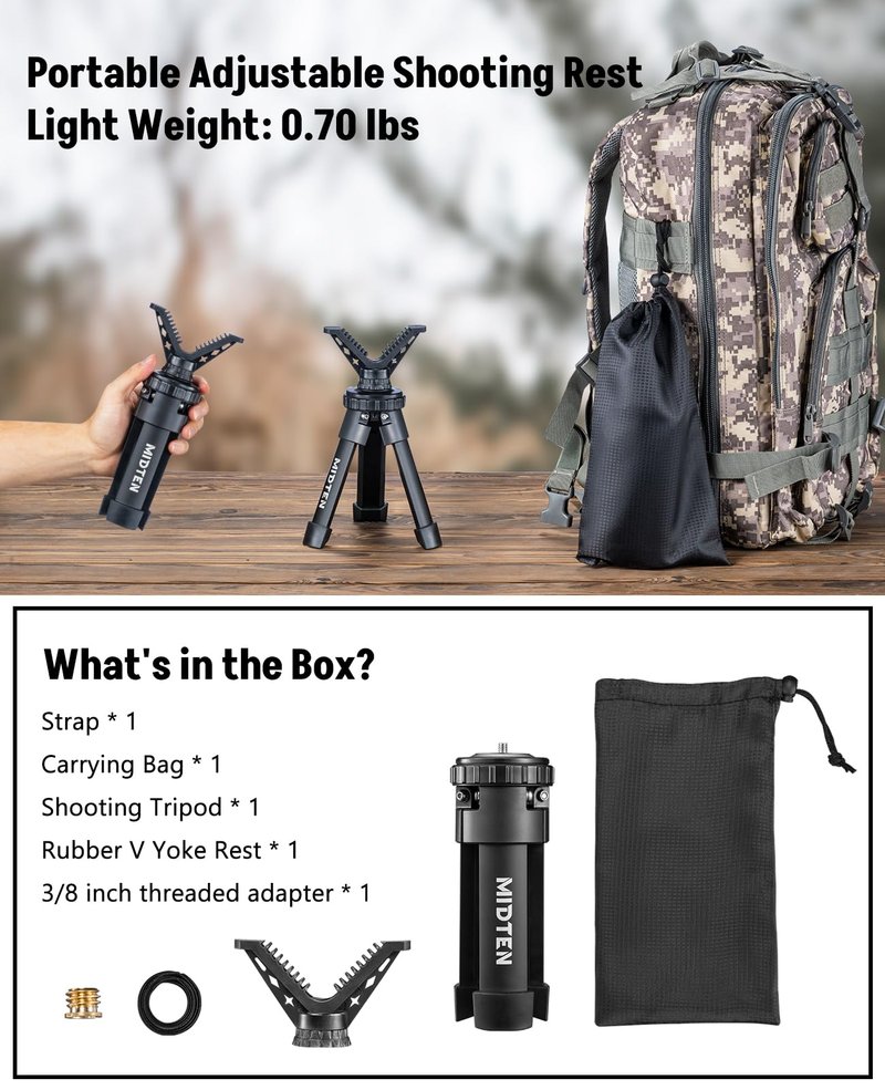 MidTen Portable Shooting Rest Shooting Tripod Rifle Stand for Shooting Range Lightweight Bench Rest Shooting Tripods for Rifles with 360° Rotate V Yoke Holder (6.1-7.9'')