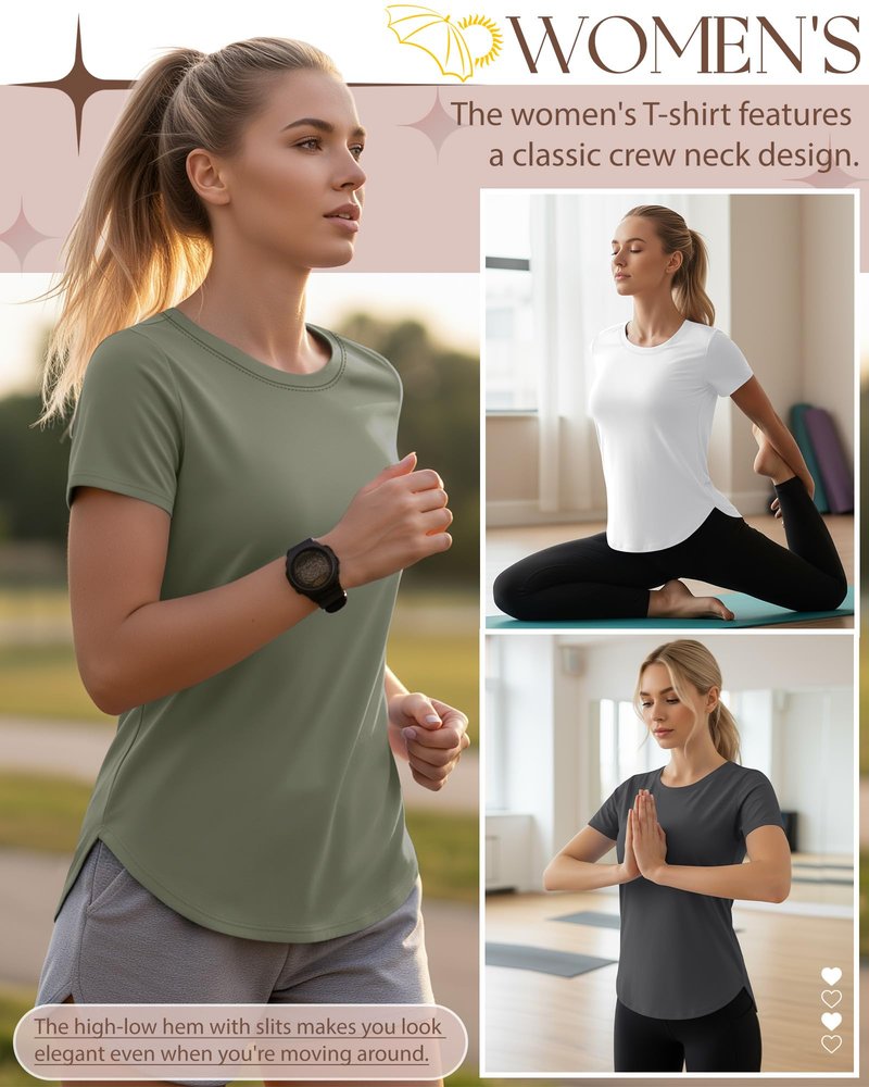 Locoowai 4 Pack Women's Workout Shirts UPF 50+ Athletic Breathable Short Sleeve Tops Quick Dry Split Hem Running Gym Yoga Tee(White,Black,Dark Gray,Grey Green,X-Large)