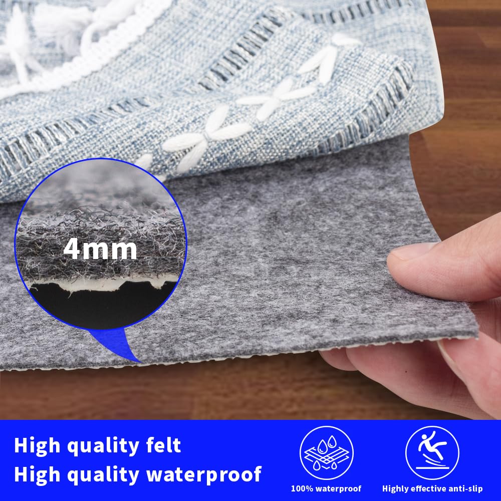 Waterproof Non-Slip Rug Pad 5x7 for Large Area Rugs Durable Felt Floor Protection pad for All Floors, Suitable for Cutting. Rug Pads Keep Rugs in Place and Provide Cushioning
